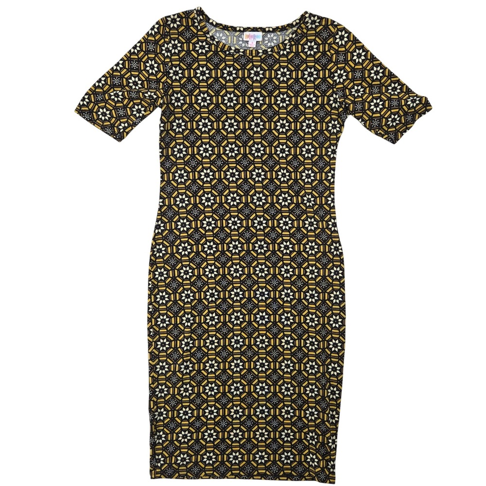 LuLaRoe SMALL Womens Julia Dress Geometric‎ Mandala Sheath Boho 60s Aesthetic